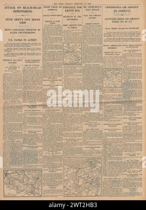 1944 berichtete die Times, dass die Alliierten Deutschland bombardieren, um Anzio kämpfen und die Rote Armee auf Krivoy Rog vorrücken Stockfoto