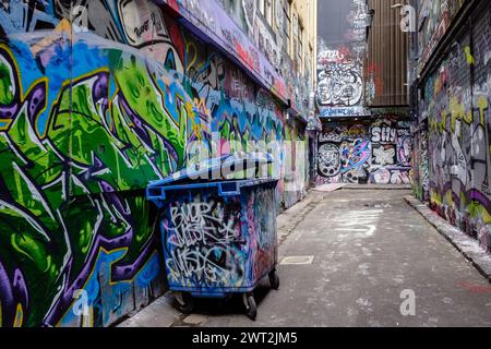 Hosier Lane in Melbourne, Australien, ist berühmt für seine Graffiti und Street Art Stockfoto