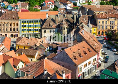 Aus der Vogelperspektive auf die Altstadt von Sighisoara Stockfoto
