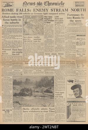 1944 News Chronik-Titelseite berichtet, dass alliierte Armeen Rom erobern Stockfoto