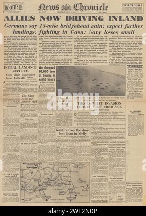 1944 News Chronicle berichtet über D Day Landings Stockfoto