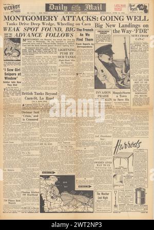 1944 Tagespost Front Seite Berichterstattung Schlacht um die Normandie Stockfoto