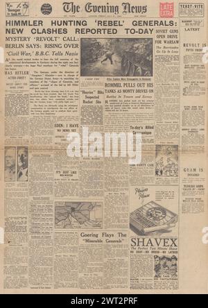 1944 die Titelseite der Evening News berichtet von einem Attentat auf Hitler Stockfoto