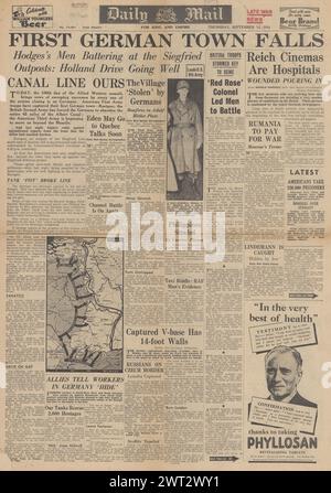 1944 Daily Mail-Titelseite berichtet, dass Alliierte Roetgen erobern Stockfoto