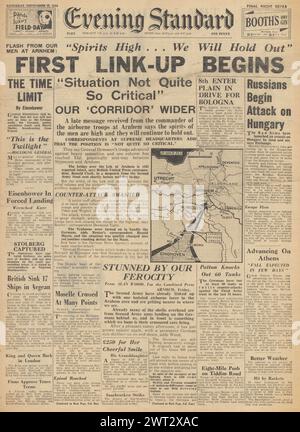 1944 Evening Standard-Titelseite, die die Schlacht um Arnheim, den Angriff der Roten Armee Ungarn und den Angriff der Achten Armee auf Bologna berichtet Stockfoto