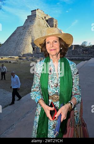 Mexiko-Stadt, Mexiko. März 2024. MEXIKO-STADT 20240315 König Carl Gustaf und Königin Silvia besuchen Uxmal, eine große präkolumbische Ruine auf der Halbinsel Yucatán am letzten Tag des Staatsbesuchs in Mexiko. Foto: Jonas Ekströmer/TT/Code 10030 Credit: TT News Agency/Alamy Live News Stockfoto