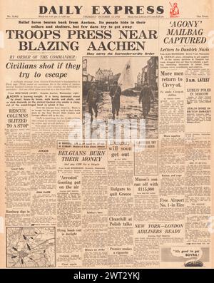 1944 Daily Express-Titelseite meldet Schlacht um Aachen Stockfoto