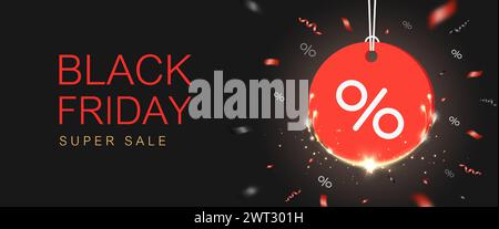 Black friday Sale Werbebanner mit glänzenden Ballons, Shopping Sale und Rabatt festlich. Vektorabbildung Stock Vektor
