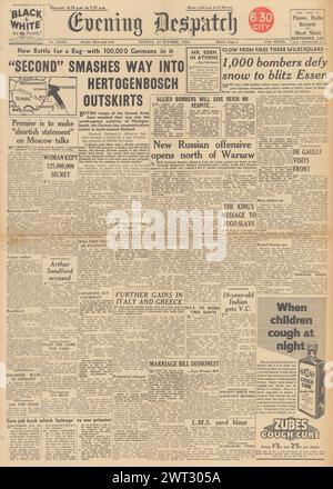 1944 Evening Dispatch-Titelseite, die berichtet, dass die Briten Hertogenbosch, RAF Bomb Essen und Kamal RAM das Victoria Cross verliehen haben Stockfoto