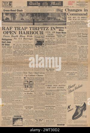 1944 Daily Mail-Titelseite meldet RAF-Angriff auf die Tirpitz Stockfoto