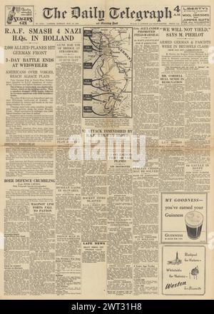 1944 die Titelseite des Daily Telegraph berichtet, dass die RAF Bomb Holland zurücktritt, Sir Harold Alexander einen Feldmarschall und US-Truppen Weisweiler gefangen nehmen ließ Stockfoto