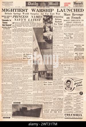 1944 Daily Mail auf der Titelseite, die den Start von HMS Vanguard meldet Stockfoto
