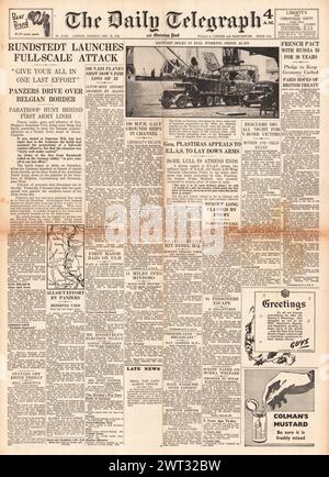 1944 die Titelseite des Daily Telegraph berichtet über die Battle of the Bulge und Friedensgespräche in Athen Stockfoto