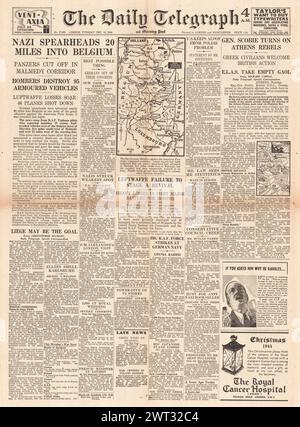 1944 die Titelseite des Daily Telegraph berichtet über die Battle of the Bulge und Friedensgespräche in Athen Stockfoto
