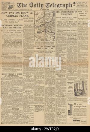 1945 die Titelseite des Daily Telegraph berichtet über die Bombe der RAF Berlin, die Ardenschlacht, die Unruhen in Griechenland und die Schlacht um Budapest Stockfoto