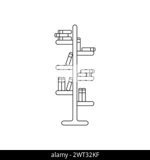 Bibliotheksvektorsymbol. Schrank zur Aufbewahrung von Büchern. Gemütliche Regale mit Büchern. Das Konzept des linearen Stils des Innenraums der Bibliothek. Möbelregale Stock Vektor