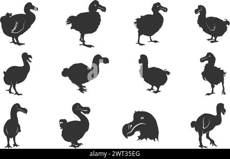 Dodo Silhouetten, Dodo Vogel Silhouette, Dodo Vogel Vektor Illustration Stock Vektor