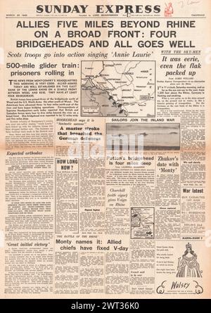 1945 Sonntagsexpress-Titelseite meldet die Alliierten über den Rhein Stockfoto