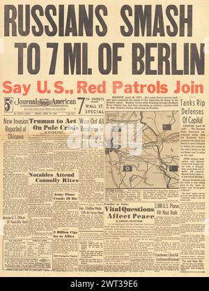 1945 Journal die amerikanische Titelseite berichtet über die Rote Armee bei Berlin, die Schlacht um Okinawa und die Schlacht um Nürnberg Stockfoto