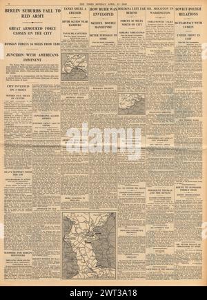 1945 meldete die Times die Schlacht um Berlin und die Alliierten auf Ferrara Stockfoto