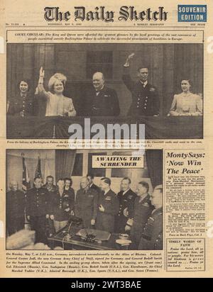 1945 die Titelseite der täglichen Skizze berichtet über die Feierlichkeiten zum VE Day Stockfoto