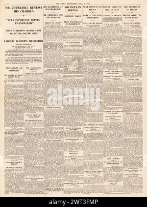 1945 berichtete die Times über den Wahlkampf, die amerikanischen Truppen in Berlin und die Alliierten in Borneo Stockfoto