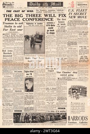 1945 Daily Mail auf der Titelseite der Potsdamer Konferenz Stockfoto