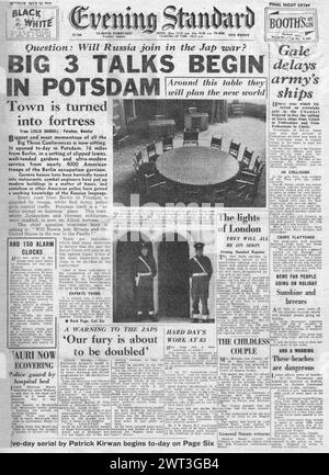 1945 Evening Standard-Titelseite für die Potsdamer Konferenz beginnt Stockfoto