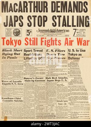 1945 Journal auf der amerikanischen Titelseite berichtet MacArthur, dass Japan aufhören soll, zu bleiben Stockfoto