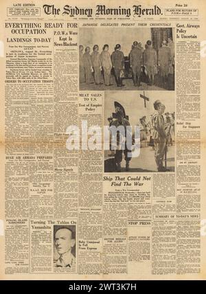 1945 die Titelseite des Sydney Morning Herald meldet die Besetzung Japans Stockfoto