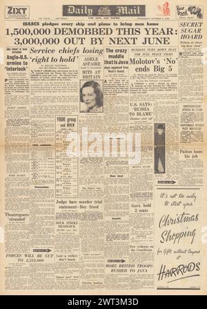 1945 Demobilisierungsprogramm für Daily Mail-Berichte auf der Titelseite Stockfoto
