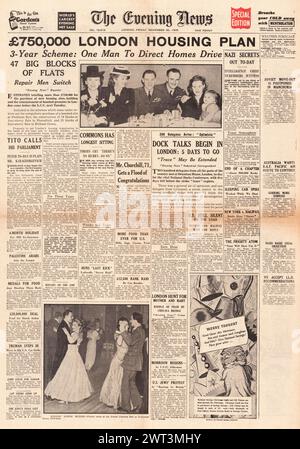 1945 die Titelseite der Evening News berichtet über den Londoner Wohnungsplan Stockfoto