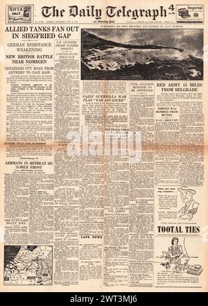 1945 Daily Telegraph Titelseite der Alliierten kämpfen um die Siegfried-Linie Stockfoto