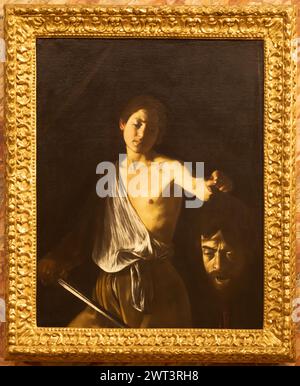 Rom, Italien - 28. Dezember 2023: David mit dem Kopf des Goliath, von Caravaggio, 1610 - Öl auf Leinwand - cm 125 x 101, Galleria Borghese Stockfoto