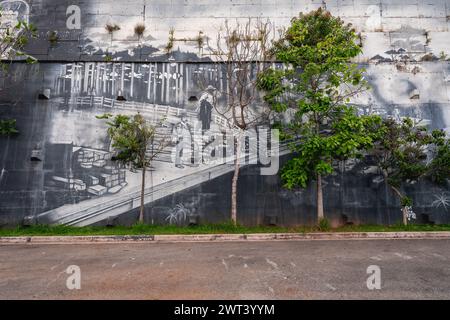 Wunderschöne Wandkunst am Corinthians Stadium. São Paulo, Brasilien. März 2024. Stockfoto