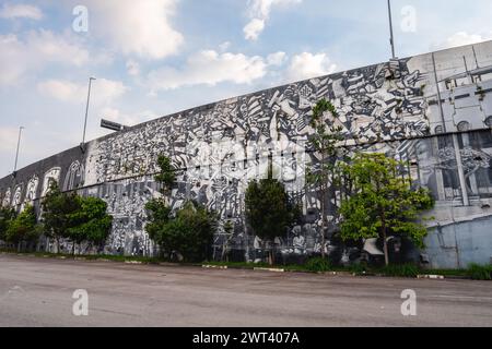 Wunderschöne Wandkunst am Corinthians Stadium. São Paulo, Brasilien. März 2024. Stockfoto