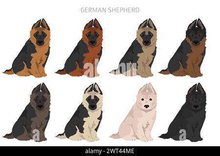 Deutscher Schäferhund in verschiedenen Fellfarben Clipart. Vektorabbildung Stock Vektor