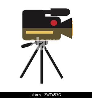 Symbol für Kamerastativ und Filmkamera auf einem Stativ. Erstellen eines Films einzelnes Symbol im monochromen Stil Vektor Symbol Stock Illustration Web. Stock Vektor