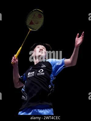 Die Chinesin Chen Yu Fei kämpfte gegen die Spanierin Carolina Marin im Viertelfinale der Frauen-Singles am vierten Tag der YONEX All England Open Badminton Championships in der Utilita Arena Birmingham. Bilddatum: Freitag, 15. März 2024. Stockfoto