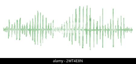 Schallausgleichswellen. Seismogramm zur seismischen Messung. Grünes Signal und Sprachaufzeichnung. Kurvensignal. Radio, Audio. Puls, Vibration. Stockfoto