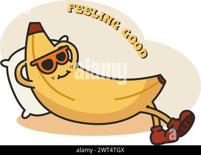 Banane groovige Zeichentrickfrucht süßer Kawaii Vektor Stock Vektor