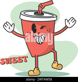 Soda grooviger Cartoon Fast Food süßer Kawaii Vektor Stock Vektor