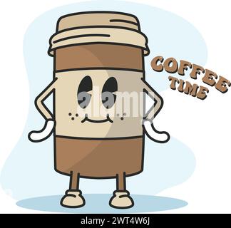 Coffee Groovy Cartoon süßer Kawaii Vektor Stock Vektor