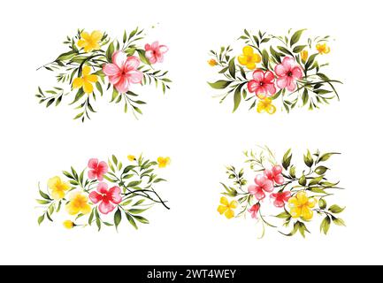 Aquarellgelb und rosa Blumen gesetzt, Vektor Stock Vektor