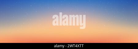 Hintergrund Sonnenuntergang. Schöner blauoranger Farbverlauf für Poster, Banner oder Website. Breiter Abendhimmel mit Sternen. Magisches Sommersonnenlicht. Ruhiges Naturlicht Stock Vektor