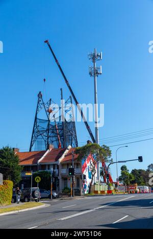 Der Waverley Communication Tower in Australien wird abgerissen. Sie wurde 1945 gebaut und spielte eine entscheidende Rolle bei der Mondlandung Apollo 11 der NASA im Jahr 1969. Stockfoto