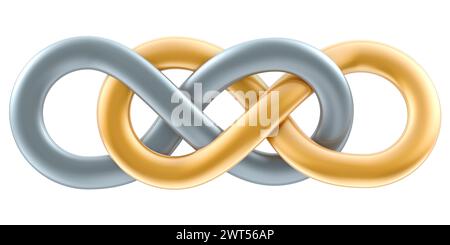 Symbol für doppelte Unendlichkeit, 3D-Rendering isoliert auf weißem Hintergrund Stockfoto