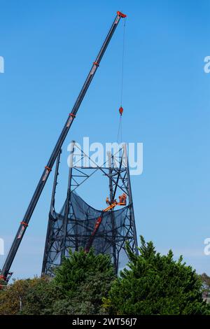 Der Waverley Communication Tower in Australien wird abgerissen. Sie wurde 1945 gebaut und spielte eine entscheidende Rolle bei der Mondlandung Apollo 11 der NASA im Jahr 1969. Stockfoto