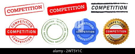 Wettkampfsiegel mit rechteckigem Kreisstempel und goldenem Siegelabzeichen für Event Game Championship Stock Vektor
