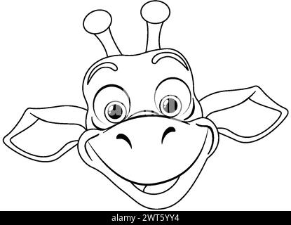 Schwarz-weiß-Illustration einer glücklichen Giraffe. Stock Vektor